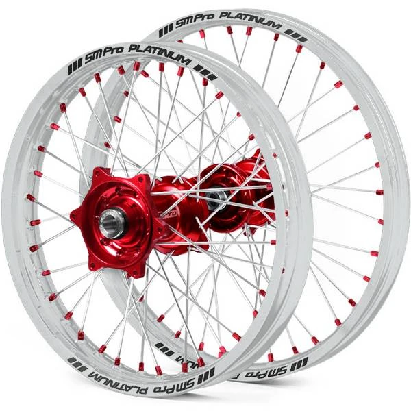 SM Pro Platinum Motocross Wheel Set - Honda Red Silver Red