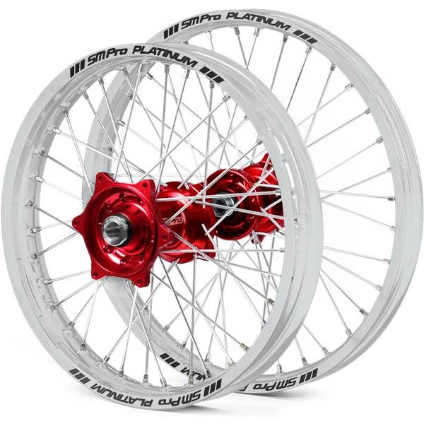 SM Pro Platinum Motocross Wheel Set - Honda Red Silver Silver