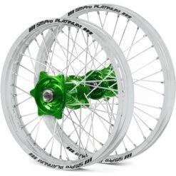 SM Pro Platinum Motocross Wheel Set - Kawasaki Green Silver Silver