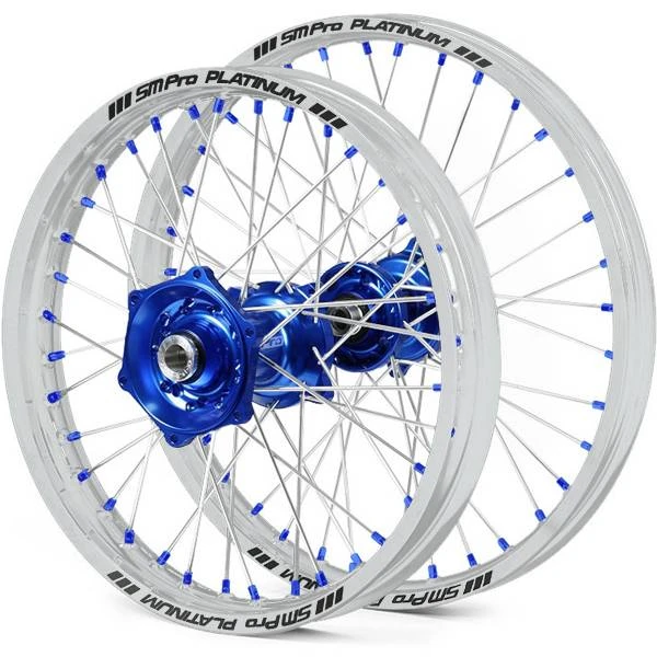 SM Pro Platinum Motocross Wheel Set - Yamaha Blue Silver Blue