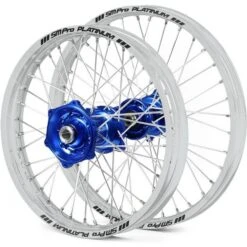 SM Pro Platinum Motocross Wheel Set - Yamaha Blue Silver Silver