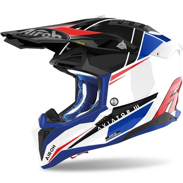 Airoh Aviator 3 Push Blue Red Gloss Helmet - Image 2