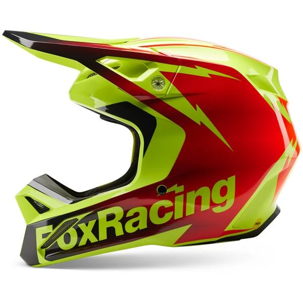 Fox Racing V1 Statk Red Yellow MIPS Motocross Helmet - Image 2