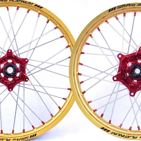 SM Pro Platinum Motocross Wheel Set - Honda Red Silver Silver - Image 2