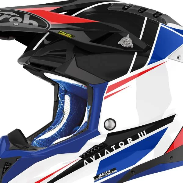 Airoh Aviator 3 Push Blue Red Gloss Helmet - Image 3