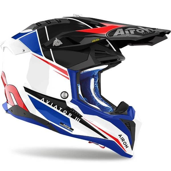 Airoh Aviator 3 Push Blue Red Gloss Helmet - Image 4