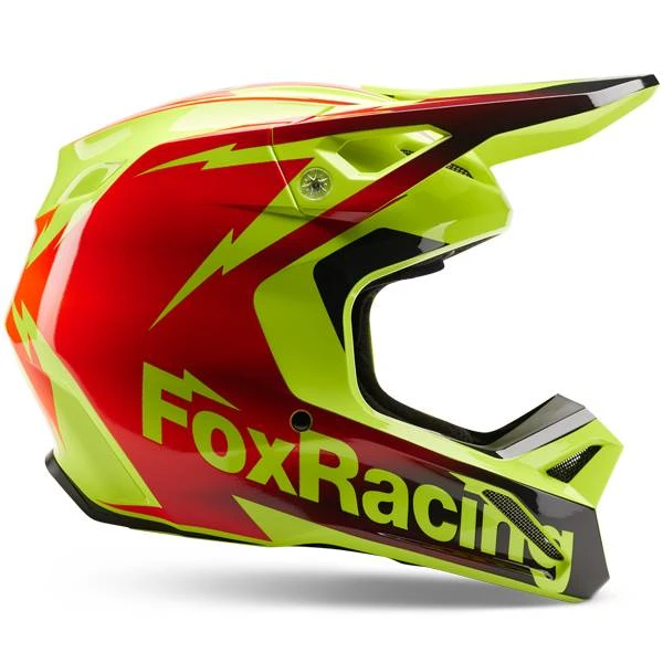 Fox Racing V1 Statk Red Yellow MIPS Motocross Helmet - Image 4