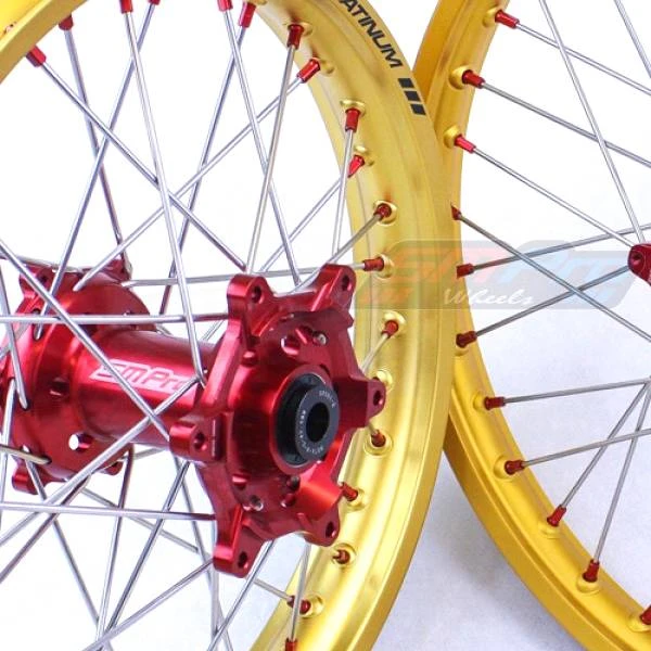 SM Pro Platinum Motocross Wheel Set - Honda Red Silver Red - Image 4