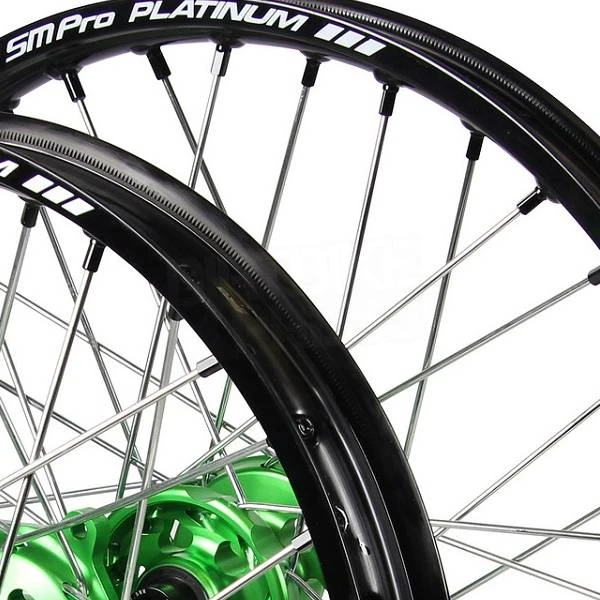 SM Pro Platinum Motocross Wheel Set - Kawasaki Green Silver Green - Image 4