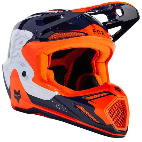 Fox Racing V3 Revise Navy Orange MIPS Motocross Helmet